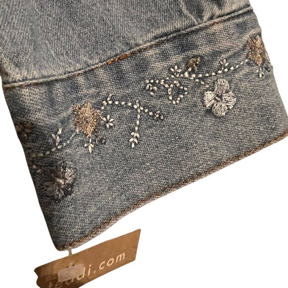 NWT Teddi Western Denim Pearl Button-Up Shirt Floral Embroidery Long Sleeves PS - Picture 3 of 14
